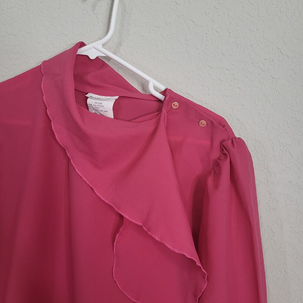 Vintage Blouse Donnkenny Women Size 10 / 12 Pink Bow neck office 80s 90s Office - Picture 6 of 11